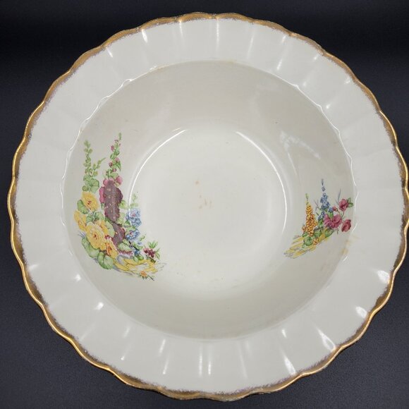 Vintage Hollyhock Bowl Sovereign Potters Canada Earthenware Gold Rimmed Read - Picture 8 of 13